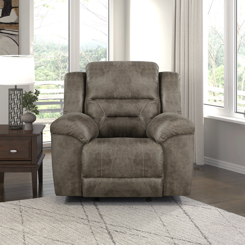 Hamisi 46" Modern & Contemporary Polished Microfiber Rocker Reclining Chair with Gentle Rocking Motion & Tab Pull Recliner