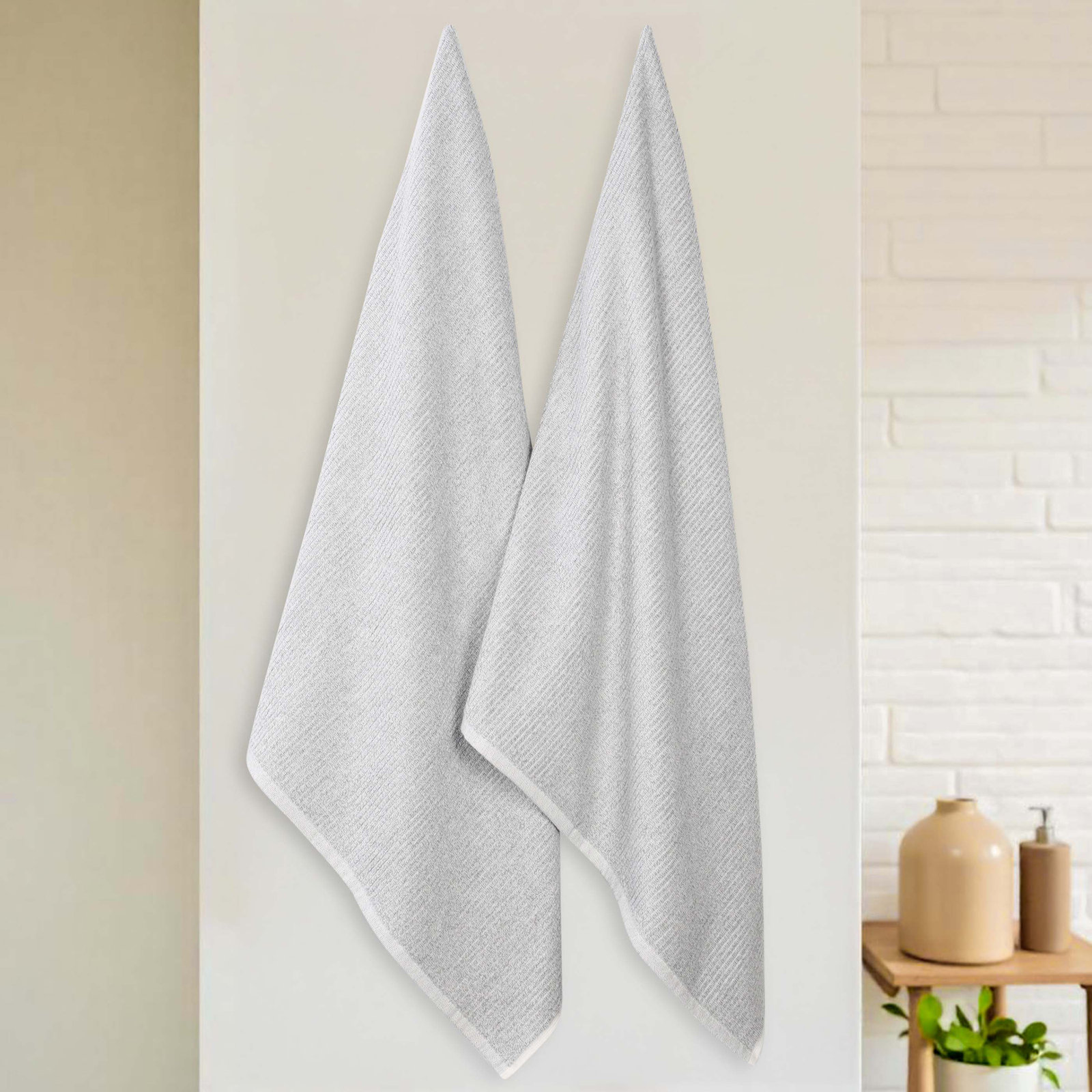 Destin Viscose Cotton Blend Medium Weight Textured Ribbed Bath Sheets, Platinum