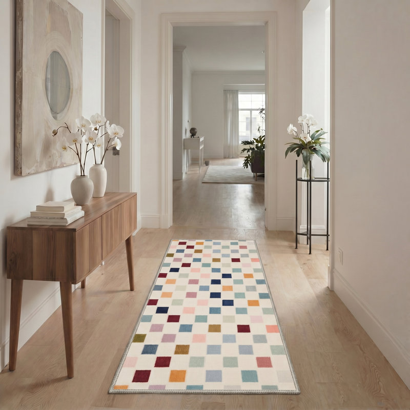Mosaic Modern Machine Washable Beige Indoor Area Rug with Non-Slip Backing, Runner 2'3" x 6'