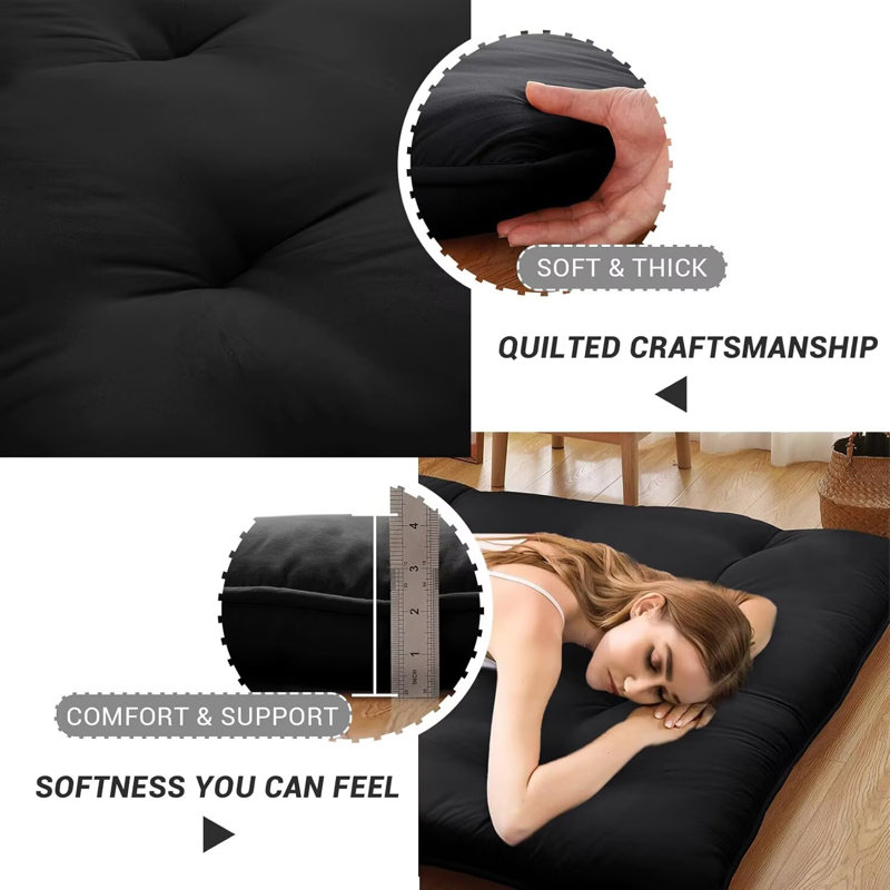 Matelas de futon japonais pliable pour matelas Tatami, Lit simple, Noir, noir, noir, noir