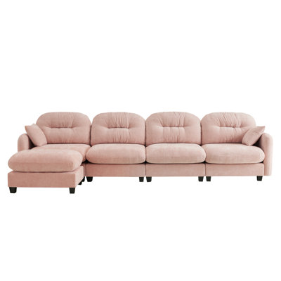 Modular Sectional L Shaped Couch With Ottoman,Soft Chenille Fabric,Ergonomic Design,Tufted Cushion Backrest Design,High Quality Wooden Base Easy Install,Fits Bedrooms Living Rooms Reading Nooks,Pink