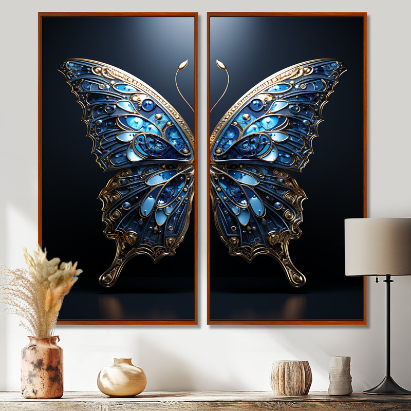 Papillon Watery Blues I - décoration murale papillon, H 32 po x l 32 po, Reproduction encadrée sans passe-partout, Brun