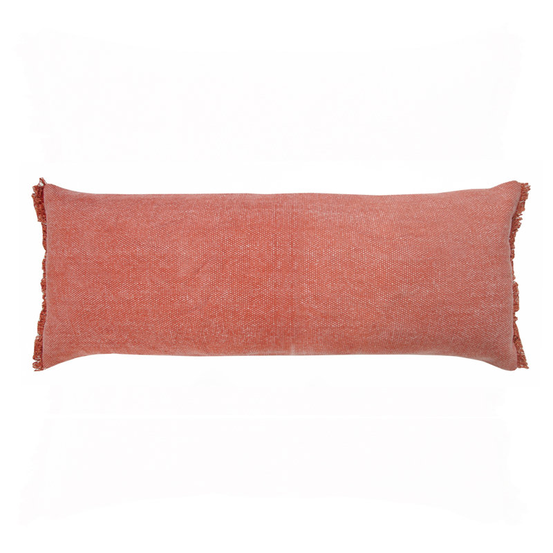 Contemporary Handmade Solid Color 100% Cotton Lumbar Pillow Cover, Orange Clay, Polyester/Polyfill