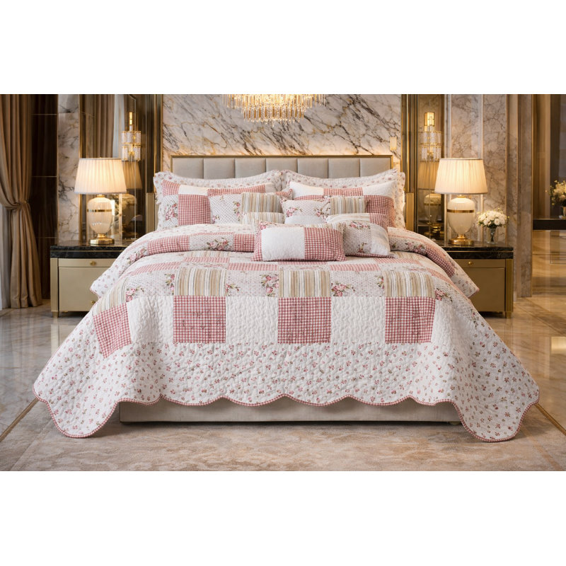 Polyester Patchwork Bedspread with Pillow Shams, Double Bedspread + 2 Standard Shams
