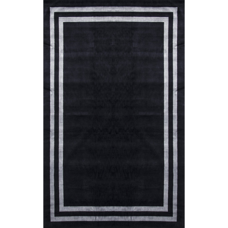 Tapis en viscose de bambou tissé à la main, 35,4 x 59,1 pouces | Matériau 100% écologique, poils de 0,3 po, 2 900 g / m² | Conception élégante noire et grise, durable et facile à nettoyer | Parfait pour le salon et la chambre à coucher
