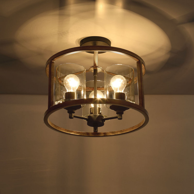Cotina 3-Lights Glass Semi Flush Mount Ceiling Light, Weathered Walnut