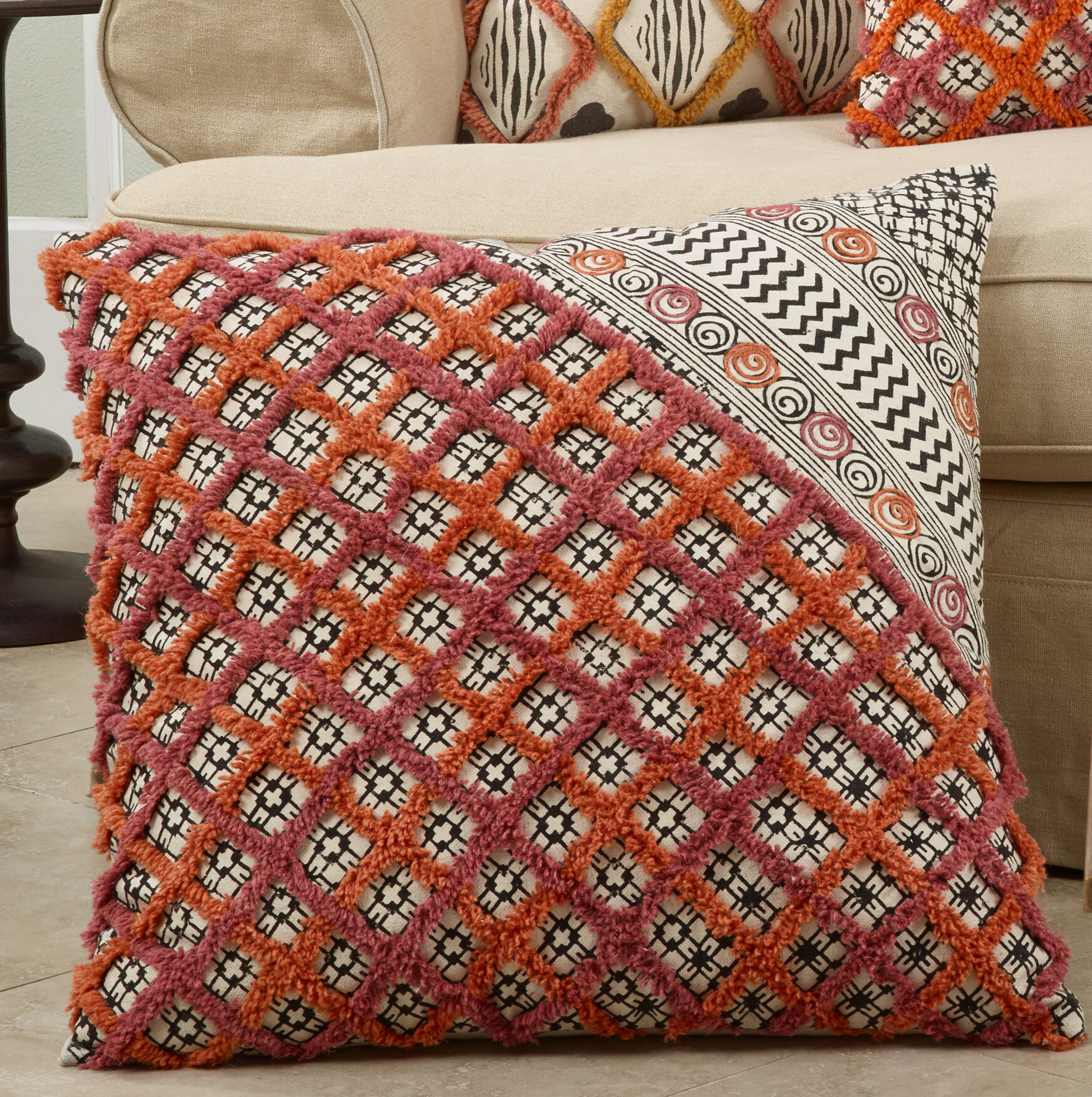 Appliqued Cotton Throw Pillow