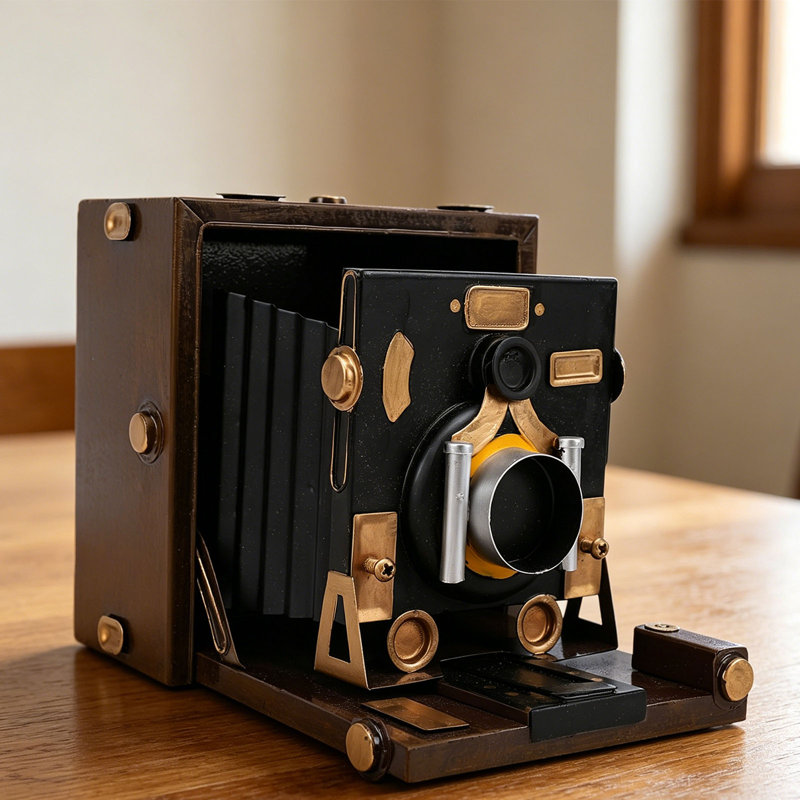 Accessoire de présentation antique en métal pour appareil photo rétro