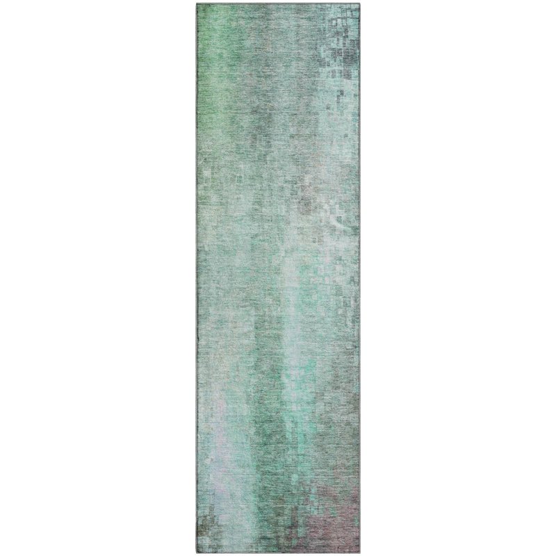 Premium Machine Washable Mayfield AMF2241 Abstract Rug, Aqua, 2'3" x 7'6" Runner