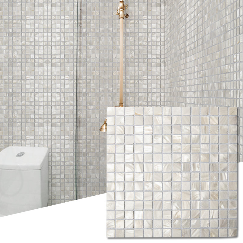 11.8" x 11.8" Seashell Mosaic Square Tile,Pack of 10, White