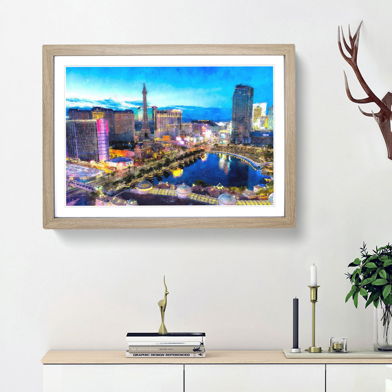 The Las Vegas Strip - Picture Frame Painting Print, 24cm H x 33cm W x 2cm D, Oak Framed
