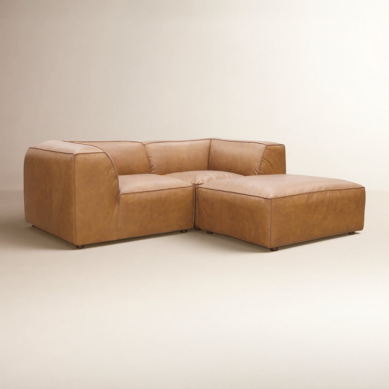 Foley 3 - Genuine Leather Modular Sectional, Tan Top Grain Leather