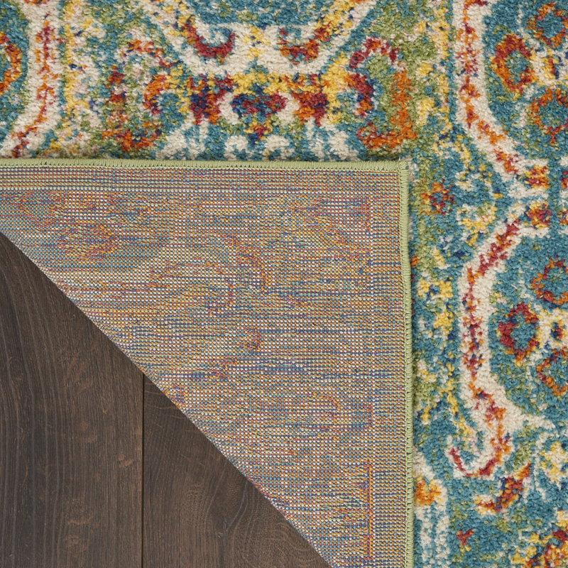 Tapis oriental traditionnel turquoise Lakenya, Rectangle 5 pi 3 po x 7 pi 3 po