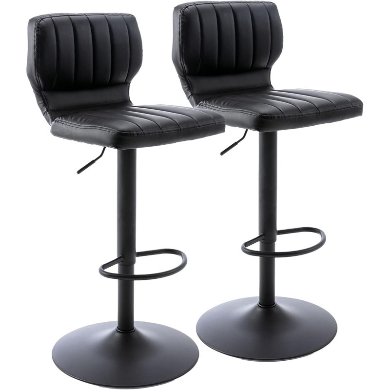 Adjustable Bar Stools Set Of 2, Modern Pu Leather Swivel Barstools With Back, Armless Airlift Counter Height Bar Chairs
