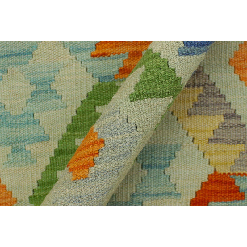 Tapis géométrique en laine rouille bleue à motif géométrique fait à la main 5 pi 6 po x 7 pi 7 po Kemuel
