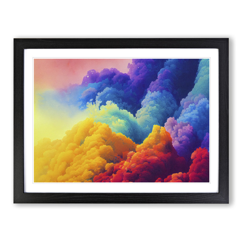 Watercolour Rainbow Clouds - Single Picture Frame Print, Black, 46cm H x 64cm W