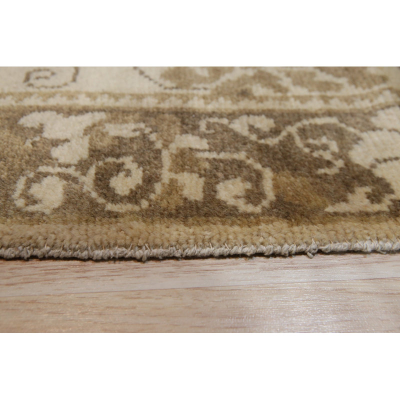 Ivory Hand-Knotted Wool Floral Scrollwork Geometric Modern Contemporary Carpet Rug, 3' x 22'