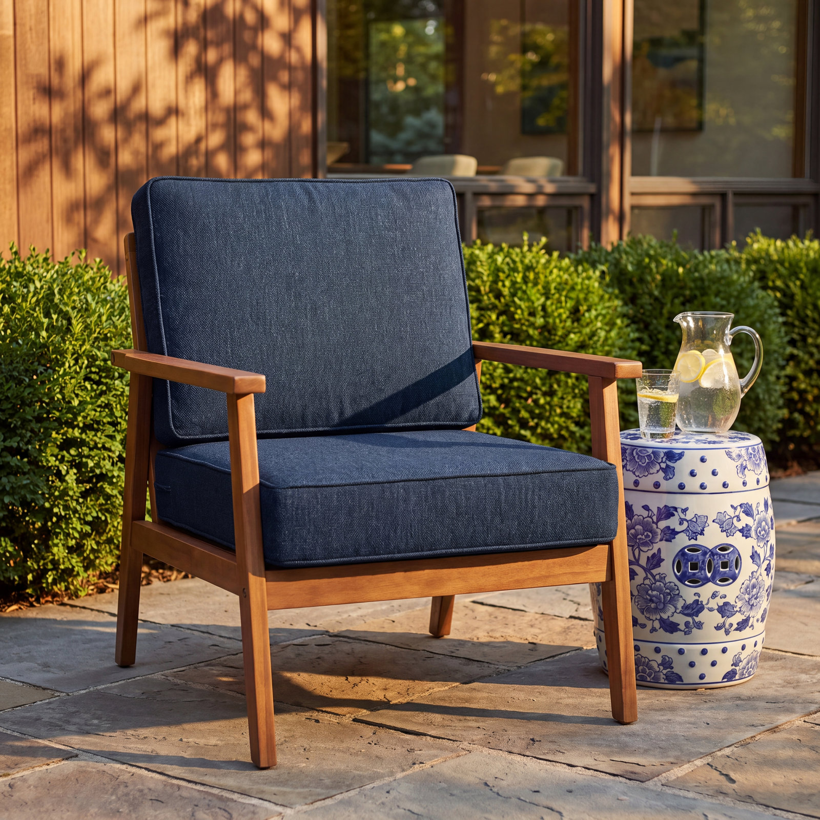 Sunbrella® Seat and Back Cushion, Improve Indigo Sunbrella®, 22" W x 22" H x 4" D
