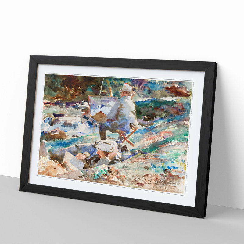 An Artist at His Easel by John Singer Sargent - Picture Frame Painting, 48cm H x 65cm W x 2cm D, Black Framed