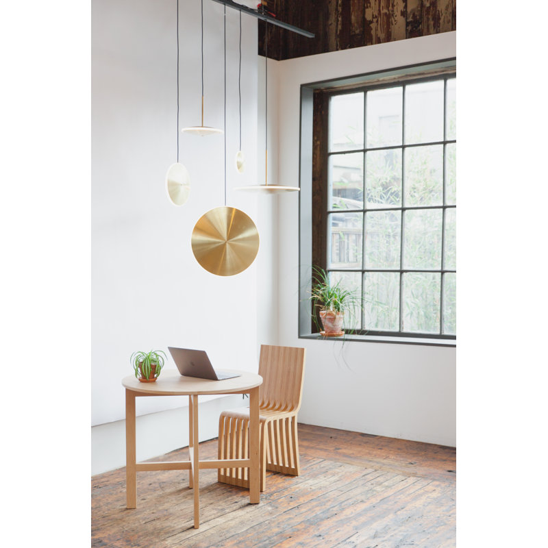Chrona Modern Round Spun Brass Pendant Light, Vertical, Solid Brass, 10" H x 10" W x 2" D