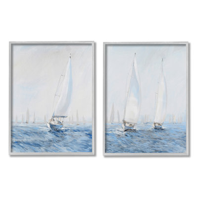 " Serene Sailboats Floating Cloudy Sea Sky " by Timothy O' Toole 2 Piece Art Acrylic Painting