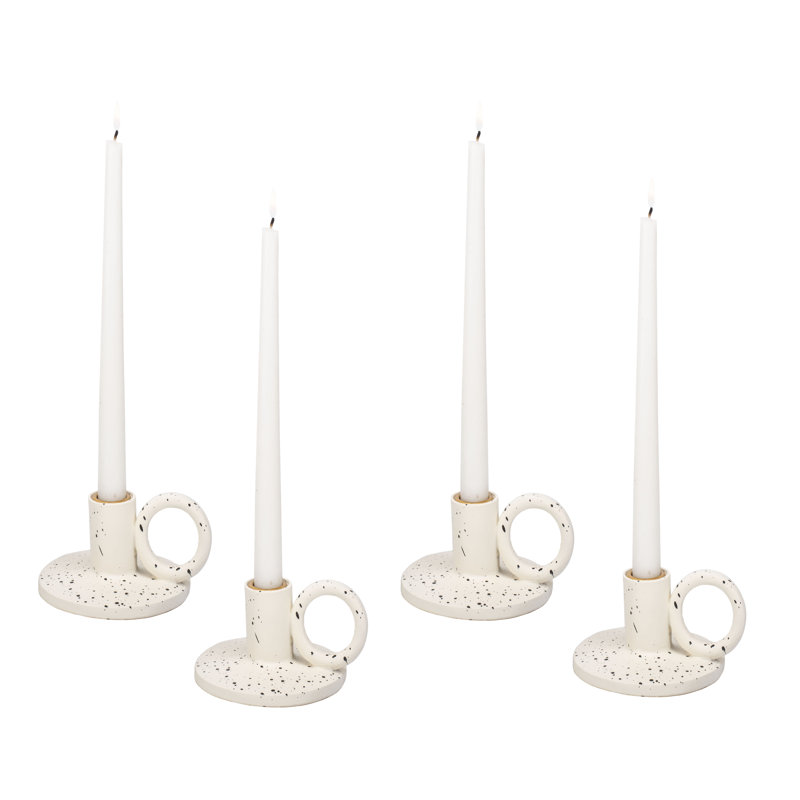 Porte-bougie moucheté blanc, paquet de 4, Blanc