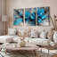 Ensemble de 3 tableaux abstraits à fleurs bleues sur toile tendue-2112308376