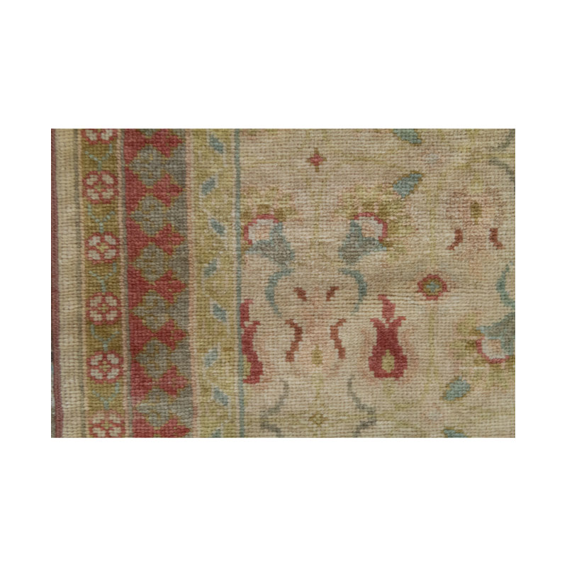 Tapis beige et vert olive de haute qualité noué à la main