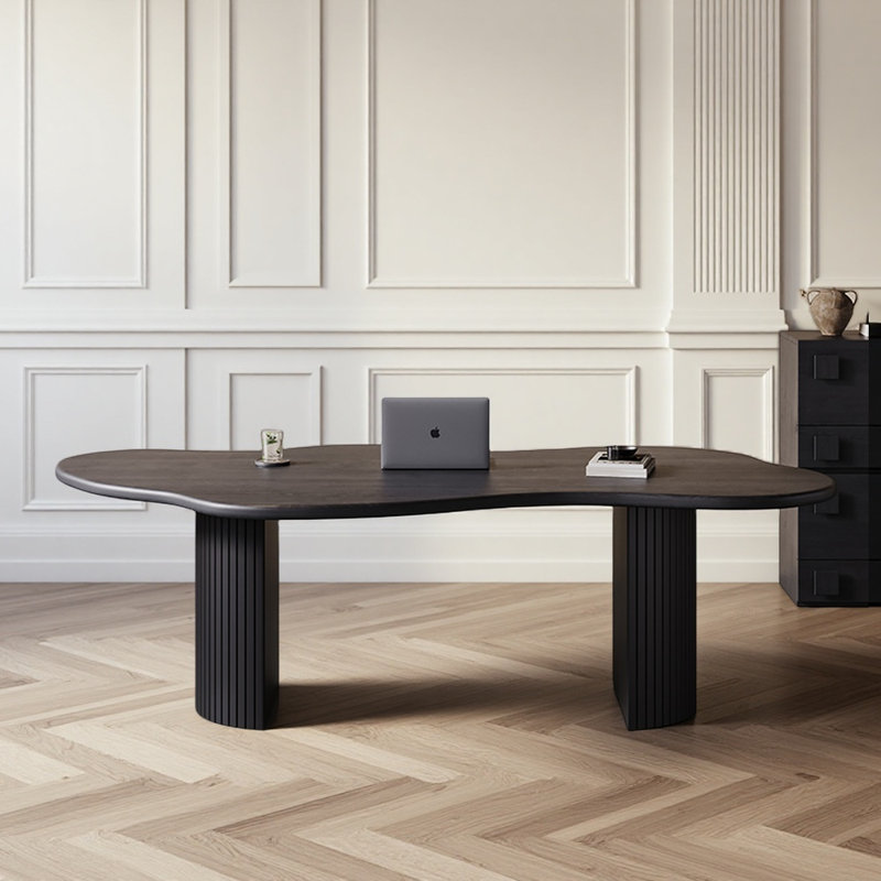 Bureau moderne en bois massif de style minimaliste moderne, H 29,53 po x l 78,74 po x P 35,43 po, Noir