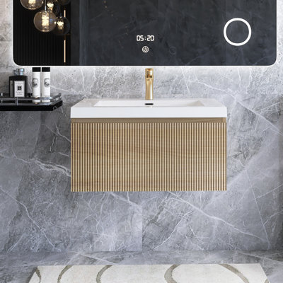 Modern Wall Mounted Striped Bathroom Vanity With Sink And Soft-Close Drawer