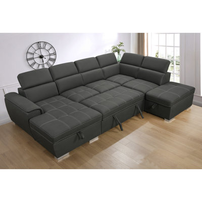 128"Sofa U Shaped Sectional Couch With Ottomans Reversible Modular Sofa 7 Seater Couch With Storage Seat,Living Room Furniture Sofa Sets With Adjustable Headrest, Grey