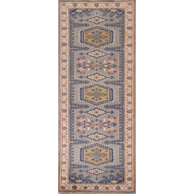 Tapis de couloir oriental gris à motif géométrique 3x8