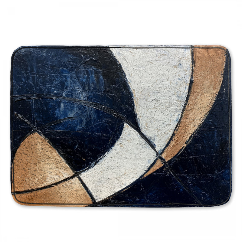 Tapis de bain abstrait, Simple - L 24 po x l 17 po, Bleu / blanc / beige géométrique