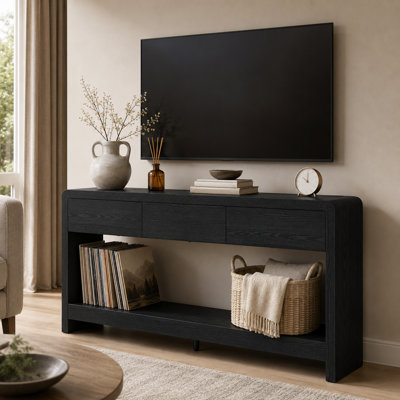 Console étroite 55,1 po avec 3 tiroirs et tablette ouverte, canapé d'entrée en grain de bois pour le couloir, le salon ou le canapé