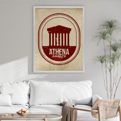 Z Studio Vintage Grèce Athena, affiche de voyage, art mural d'affranchissement de la Grèce, impression de collection de timbres rétro pour le salon, art décoratif de voyage pour bureau 12 x 16 po, encadré blanc