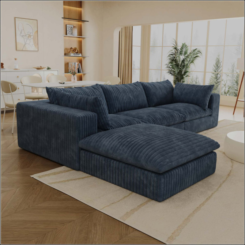 Canapé Boneless Cloud, tissu en velours côtelé, sièges profonds, conception à deux couches, coussin amovible, sans assemblage, combinaison de bricolage pour salon, chambre à coucher, salle de conférence, appartement