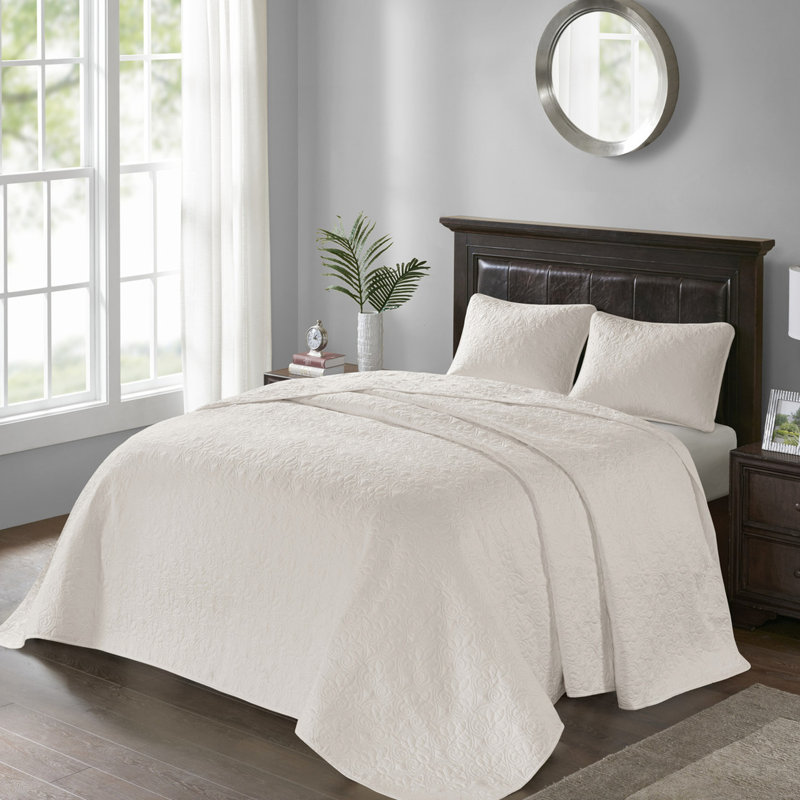 Couvre-lit grand réversible crème - Rembourrage en coton prélavé pour le confort, matelassage luxueux, matelas profond surdimensionné, livré avec 2 taies décoratives au charme serein, charme