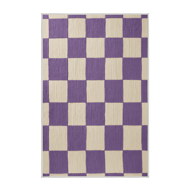 Machine Washable Checkered Beige Area Rug