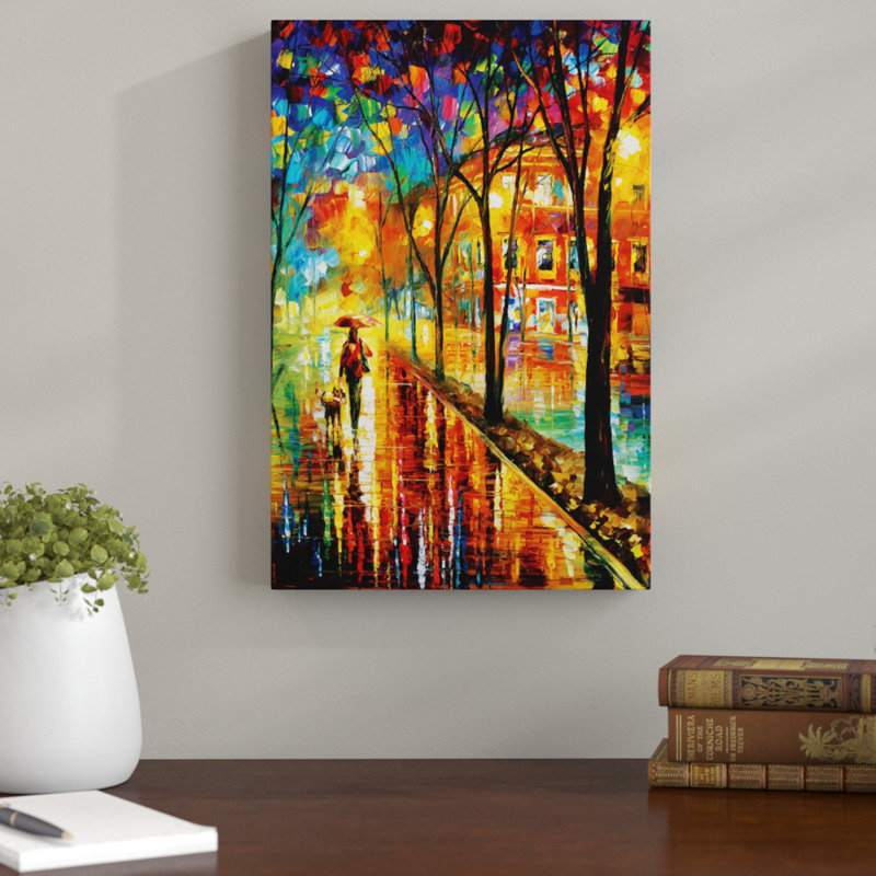 «Walk with Dog» - Reproduction de giclée sur toile tendue avec châssis, H 26 po x l 18 po x p 1,5 po, Toile tendue