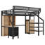 Lit mezzanine double avec bureau et station de charge, 7 espaces de rangement ouverts et éclairage à DEL, conçu pour les enfants et les adolescents, noir (date d’arrivée prévue le 2026/6/24)