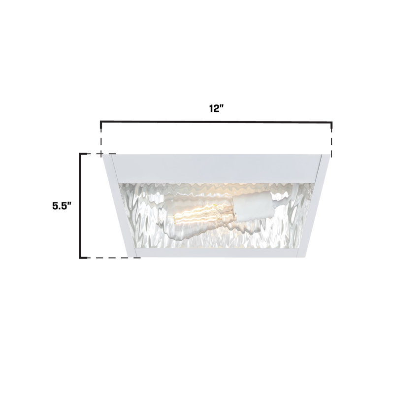 Peterson 12-Inch Outdoor Surface Mount Ceiling Fixture, Matte White Finish With Clear Water Glass