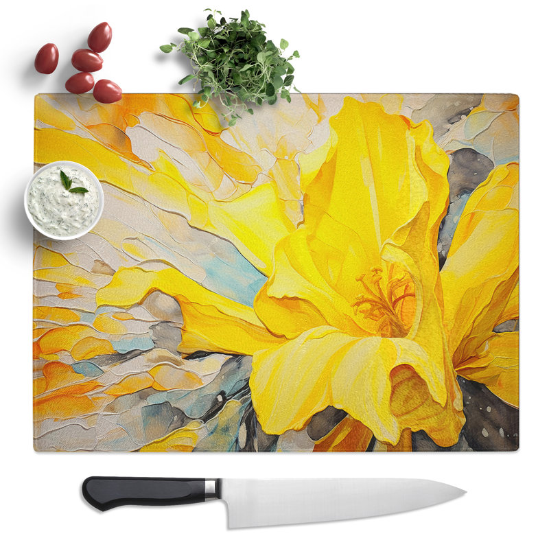Daffodil Flower Action No.3  Glass Chopping Board