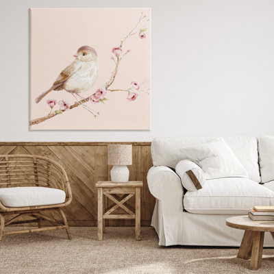 Sweet Brown Bird Perched Canvas, design by Lisa Wehmeyer