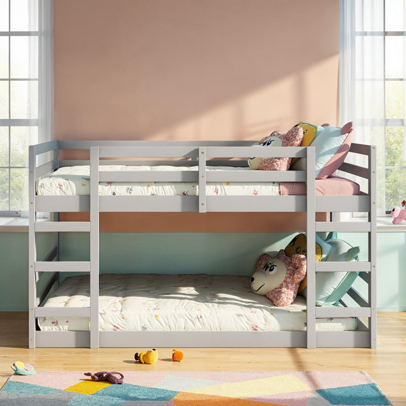 Lit superposé double sur double avec glissière et échelle, Gris