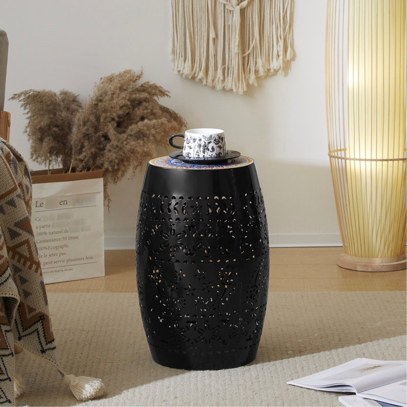 Table d'appoint Black Mosaic Porch, 12 po, ajoute une table de personnage - noire, belle et design