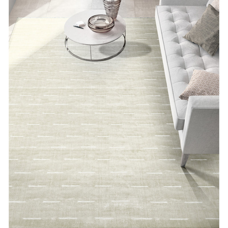 Hand Knotted Abstract Area Rug in Vanilla/White, Rectangle 6' x 9'