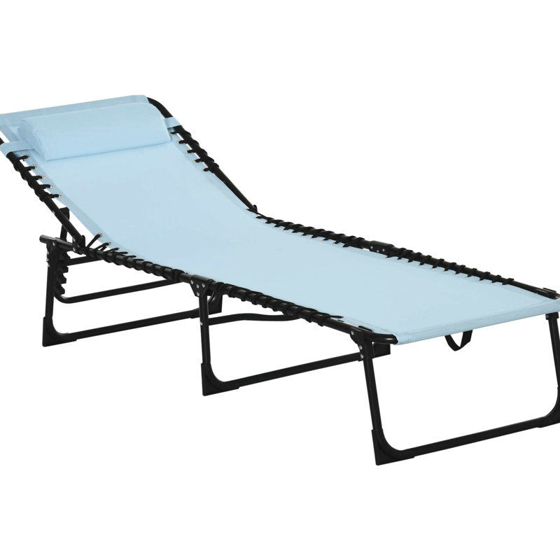 Chaise de plage pliante par - 4 dossier réglable, coussin, siège en filet et à l'élastique, fauteuil inclinable d'extérieur Blue Glow avec 4 positions, filet respirant, bleu, pour une utilisation sur le patio
