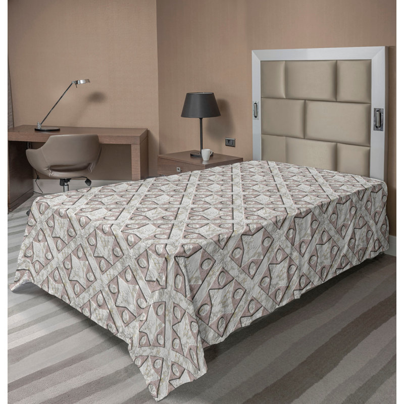 Ambesonne drap plat géométrique imprimé bohème rose pâle coquille d'œuf, Drap plat pour lit simple TG