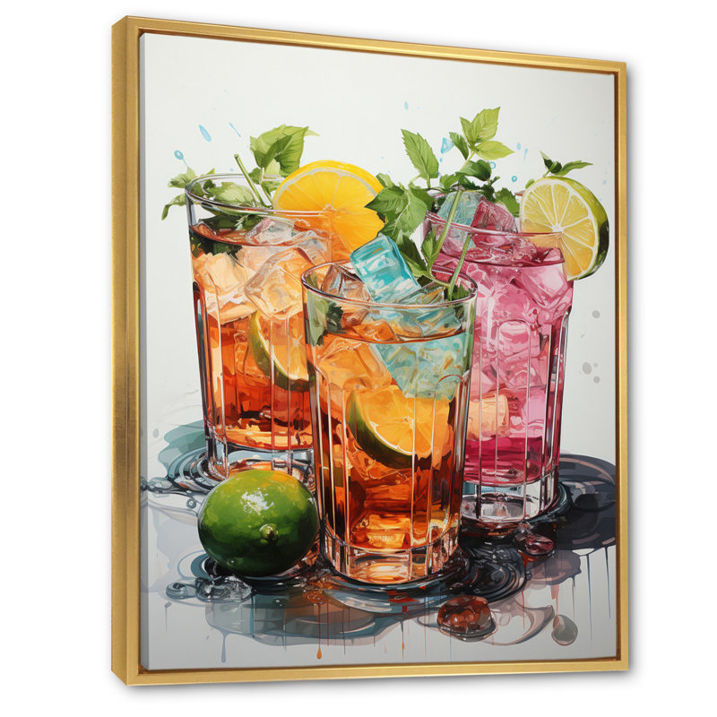 Hykeem Food Cocktail A Glamour I, H 44 po x l 34 po x P 1,5 po, Cadre flottant doré