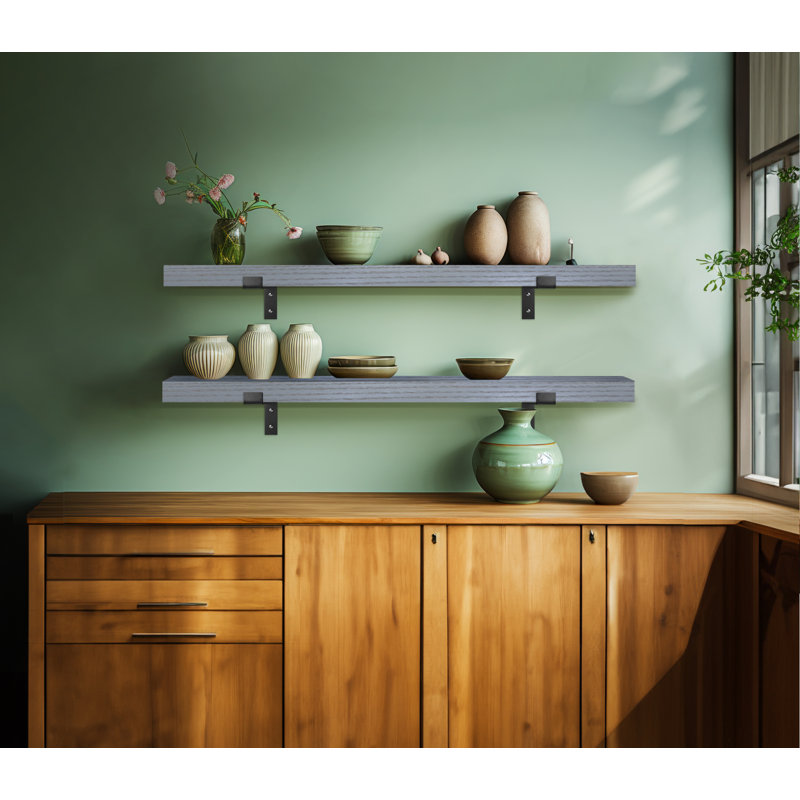 Emerald Lee 2 Piece Oak Bracket Shelf, 2" H x 56" W x 8" D, Gray